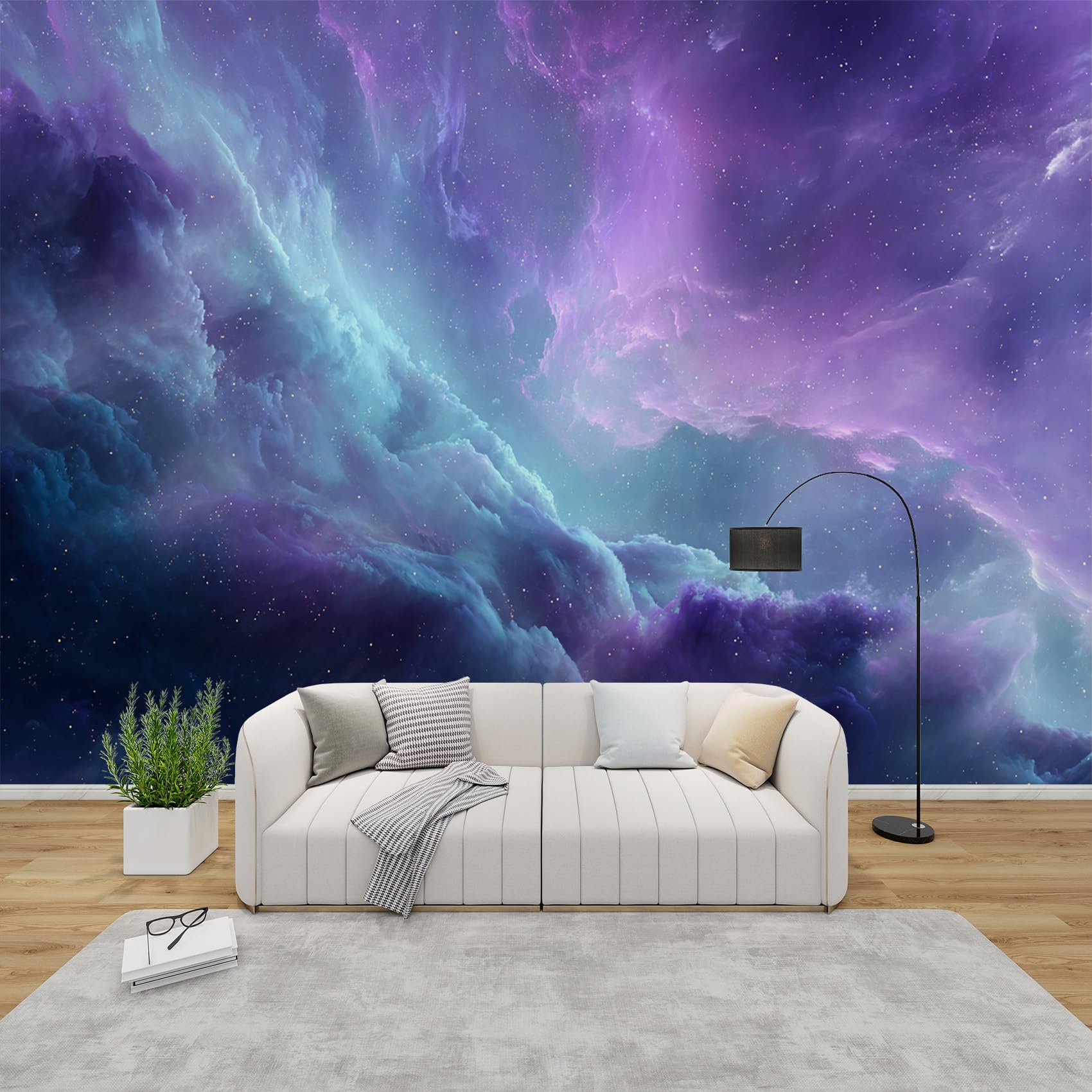AevuCub Cosmic Purple Nebula Wallpaper for Living Room - Galaxy Outer Space Wall Murals for Bedrooms, Fantasy Nebula Night Sky Wall Art, Non-Woven Photo Wallpaper 3D Effect, 500x350 cm