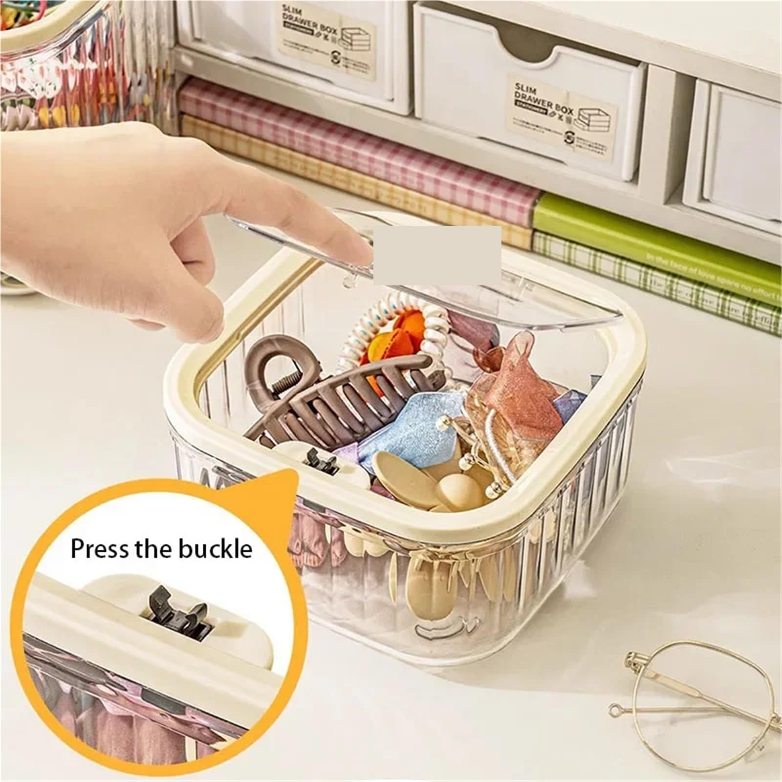 Haargummi Organizer Mehrzweck-Aufbewahrungsbox for Haarschmuck auf dem Schreibtisch for Clips, Seile, Gummibänder und Schmuck(With lid s)