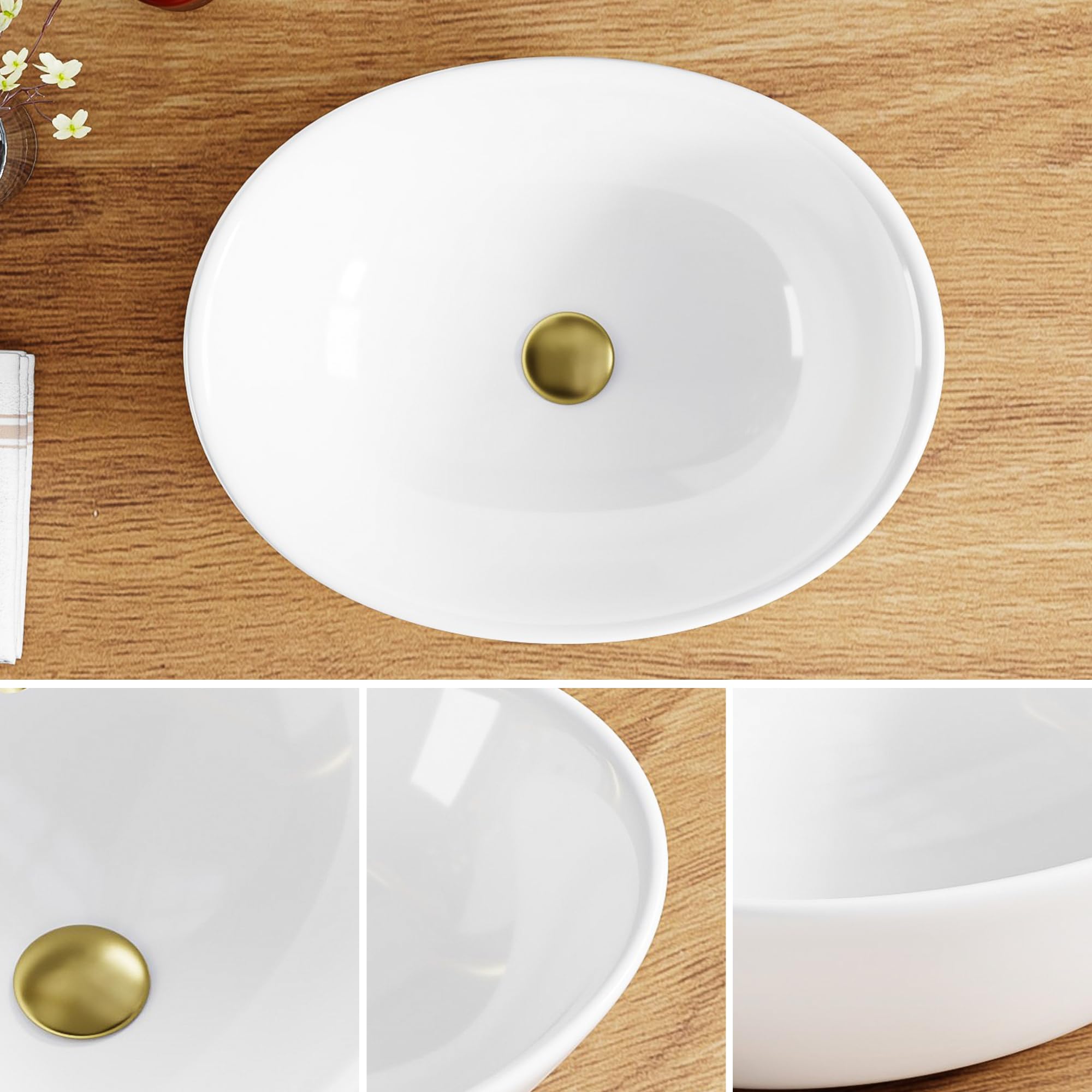 Lavabo ovale bianco 41,5 x 33,5 x 14,5 cm – Lavabo compatto in ceramica lucida – Design intemporale e purificato – ideale per WC, WC e piccoli bagni – facile da applicare e pulire