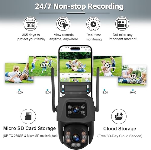 Vista 4 de Cámara de seguridad para exteriores de 6 MP, sistema de vigilancia PTZ de 360°, enlace de doble lente 2.4Ghz 24/7 Record IP67 Cámara WiFi