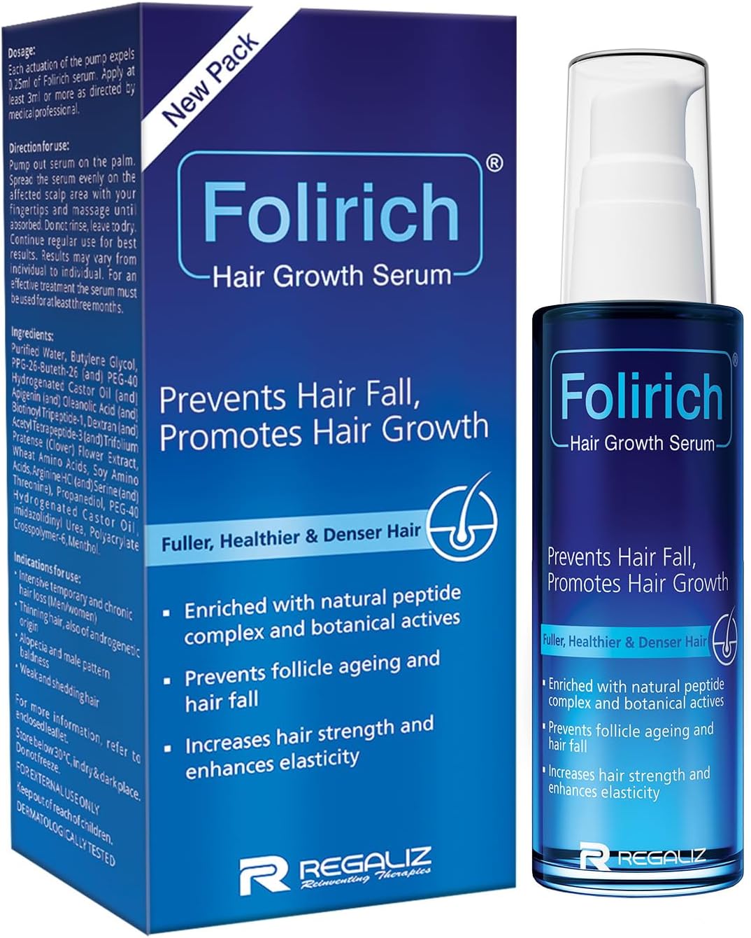 Regaliz Folirich Hair Growth Serum | Promotes Fuller, Thicker, and Healthier Hair | Reduces Hair Fall and Strengthens Hair | Suitable for Men and Women | 60mL