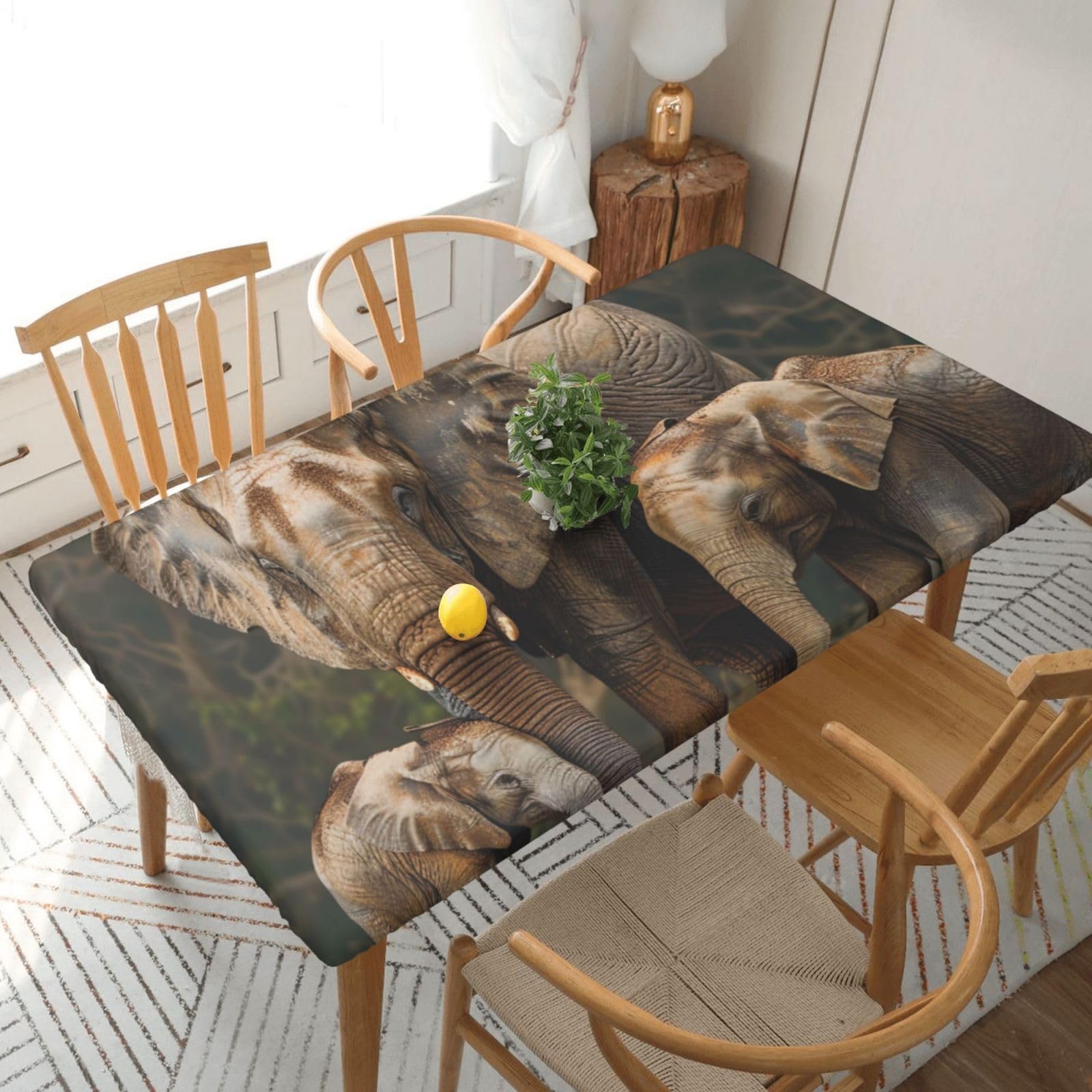 WPKJU Elephant Family Printed Tablecloths 5ft Rectangular Table Covers Washable Polyester Decorative Table Cloth for Dining Table Picnic Wedding