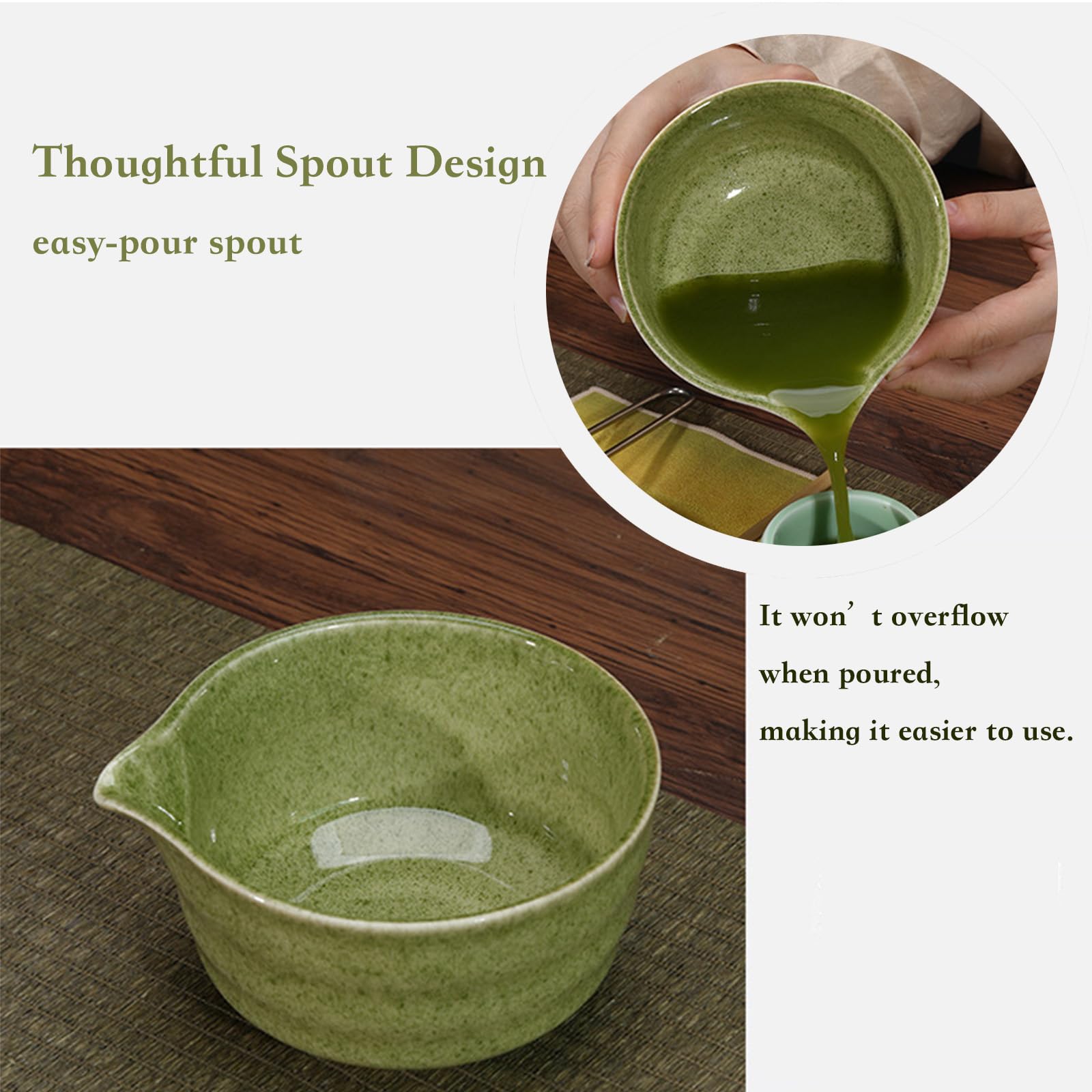 Matcha Whisk Set Includes Matcha Bowl with Spout?Matcha Whisk Holder, Bamboo Matcha Whisk, Scoop and Matcha Sifter?5 Pcs Mottled Green Matcha kit for Tea loves, Gift For Friends (Light green)