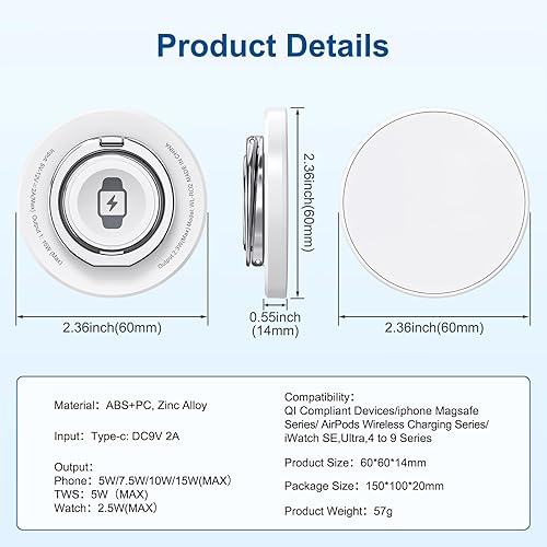 Miniatura 7 de Agarre magnético para teléfono para soporte de anillo MagSafe, agarre magnético para teléfono Allengel Gym con soporte ajustable para montaje