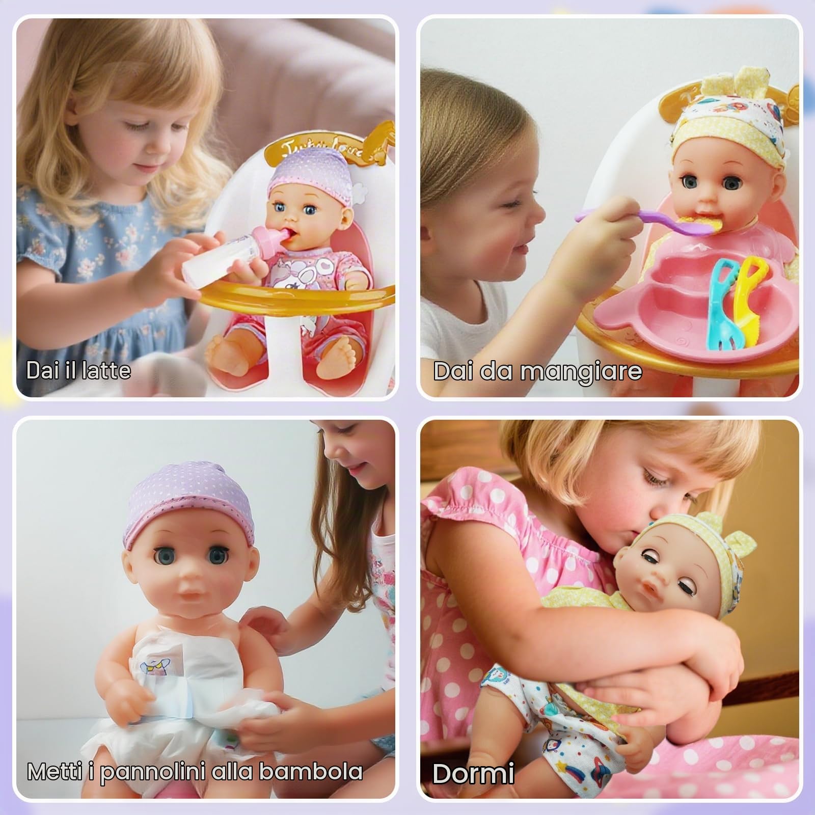RedCrab Bambola con Accessori, 18 Pezzi Set Bambole per Bambina con Seggiolone, Vestiti, Biberon, Tettarella, Vasino e Pannolini, Giocattolo Regalo per Bambina 2 3 4 5 6 Anni