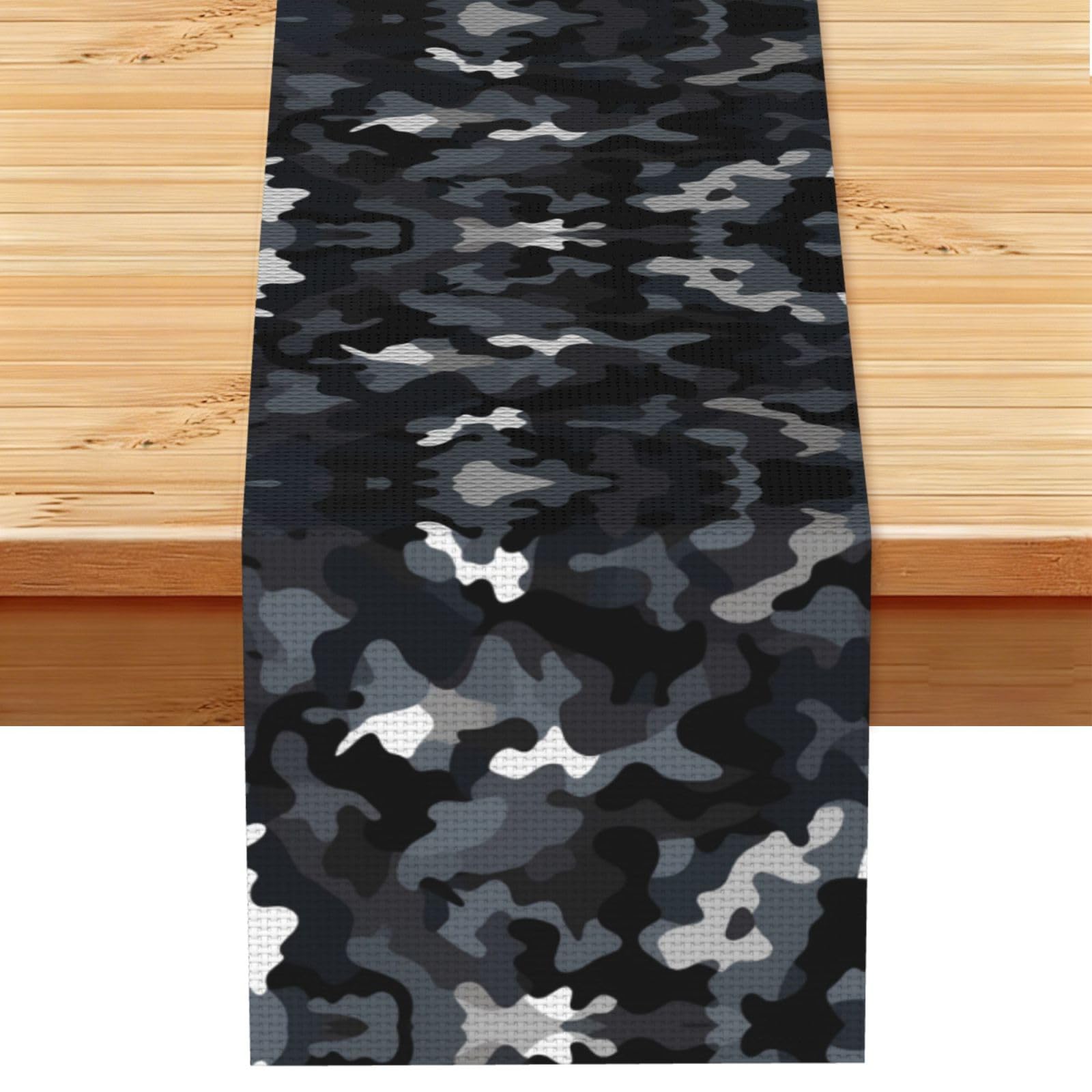 Muted Grey Scale Camo Printed Table Runner 13 x 72, Wrinkle Resistant Decor for Dining Table Coffee Table Fireplace