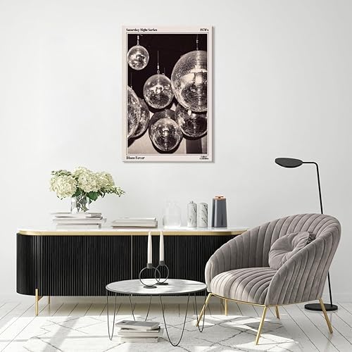 Miniatura 7 de Póster de pared de bola de discoteca de los años 70, póster vintage de periódico en blanco y negro, impresión en lienzo estético retro para bar,