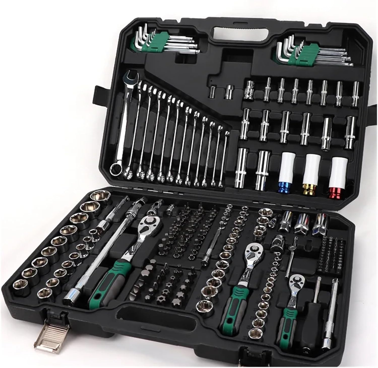 222pcs Household & Car Repair Hardware Full Toolbox 72 Teeth Multifunctional Socket Ratchet Wrench Set(1)