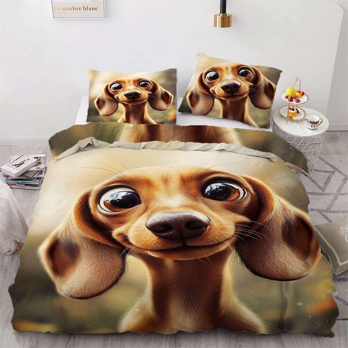 NDXRWDZR Single Bedding Set Brown Dachshund Duvet Cover for Kids Soft Hypoallergenic Microfiber Duvet Cover with Zipper Closure, 1 Duvet Cover 135x200 cm + 2 Pillowcases 50x75 cm