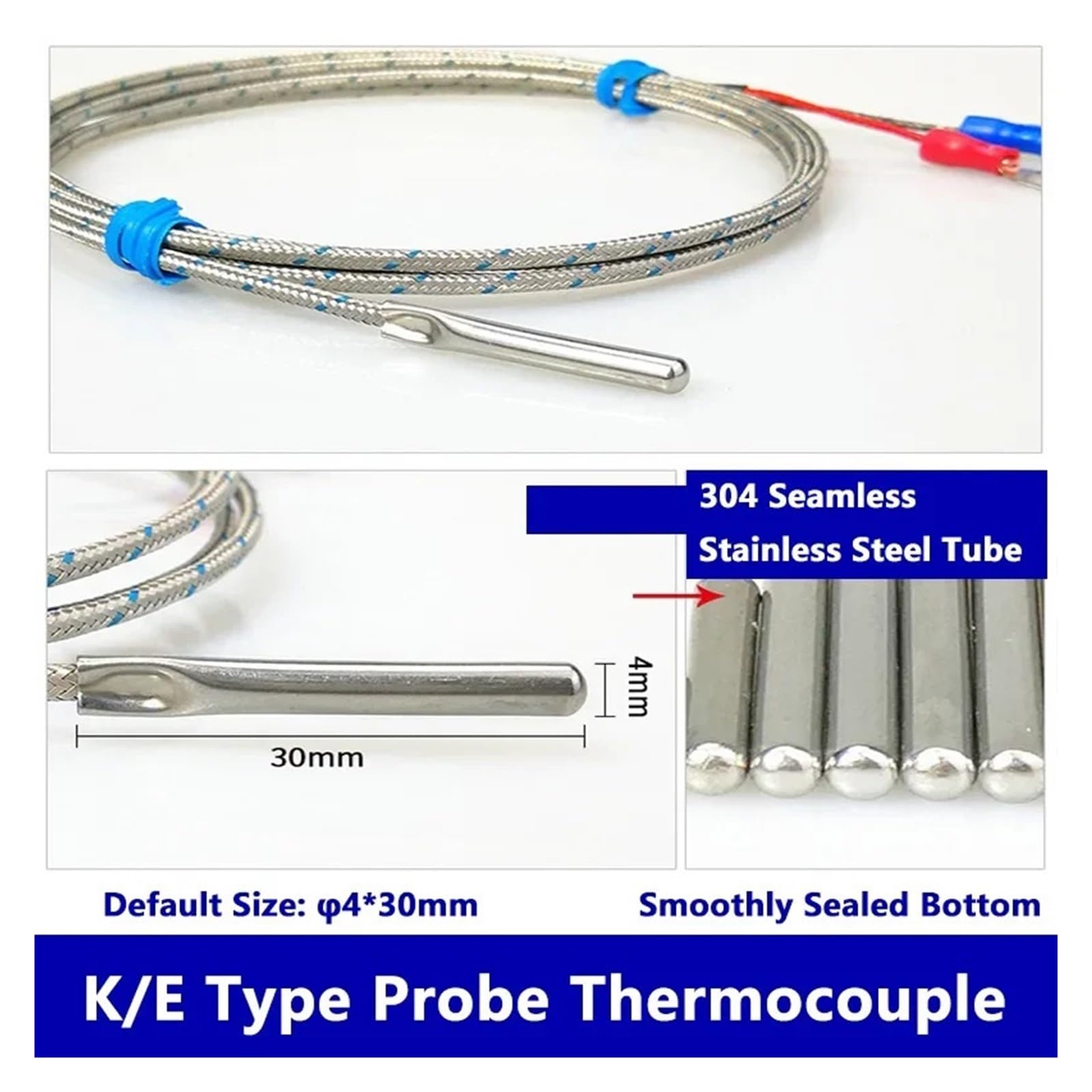 Sonda de termopar K y E acero inoxidable 304