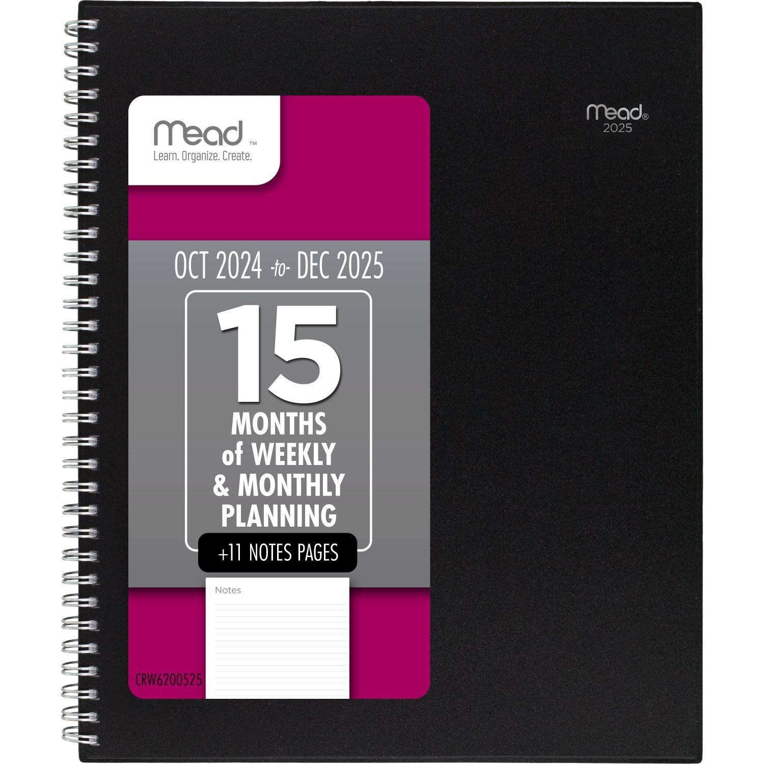Mead 2025 Planner, Weekly & Monthly, 15-Month, 8-1/2" x 11", Large, Basic, Black (CRW6200525)