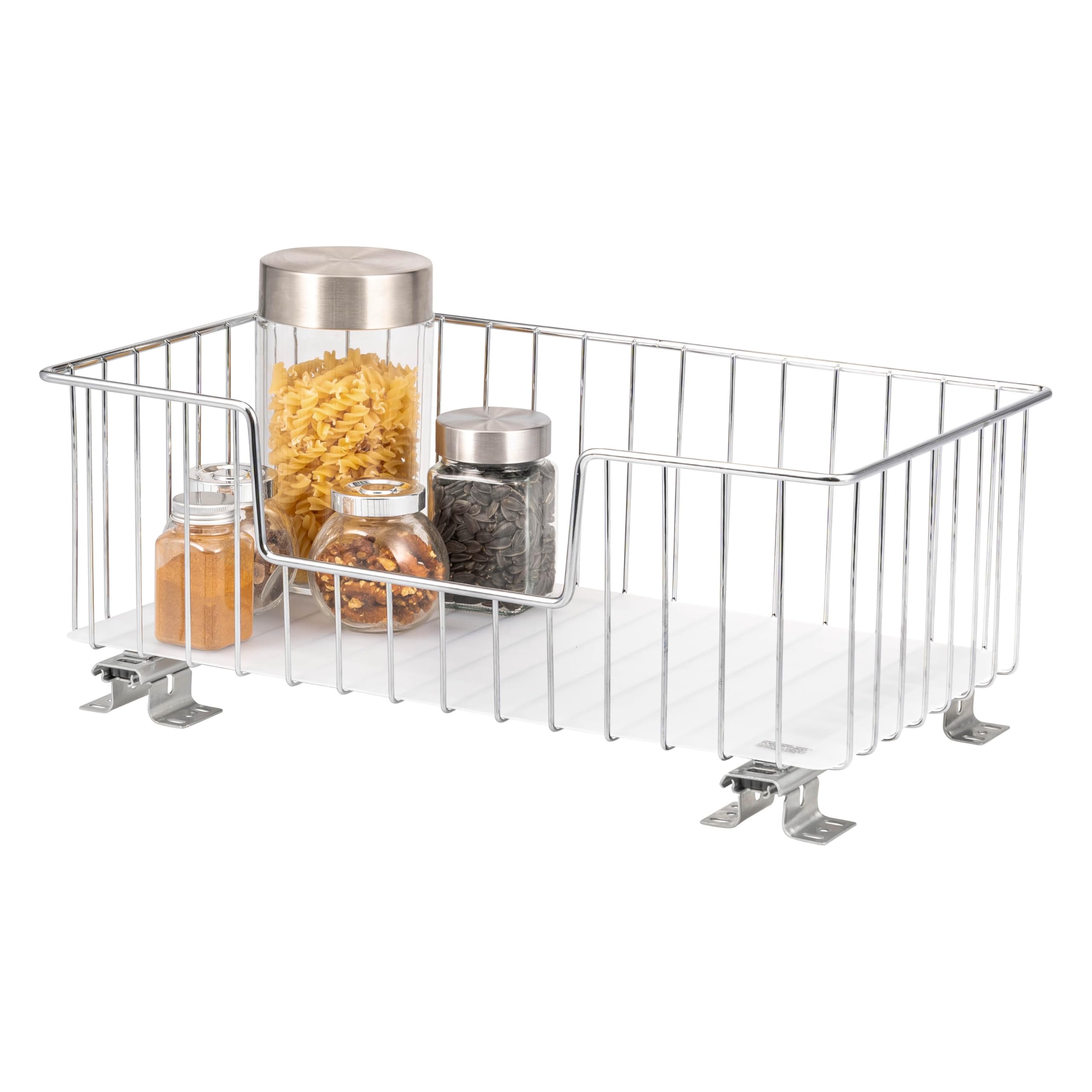 Bremermann Silver Basket Drawer For Upper Cabinets, 50 Cm Width, Chrome, Extendable Cabinet Insert, Telescopic Spice Rack, Telescopic Drawer With Shelf