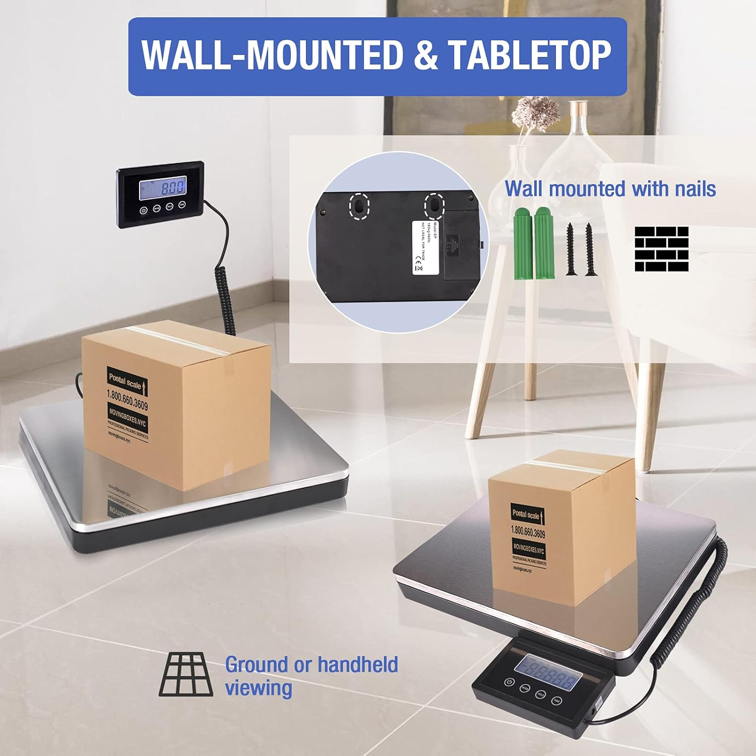 Shipping Postal Scale with Durable Stainless Steel Large Platform, 400lb High Accuracy , Backlit LED Display ,Post Office Postal Scale and Luggage Scale, Battery & DC Adapter Included : Office Products
