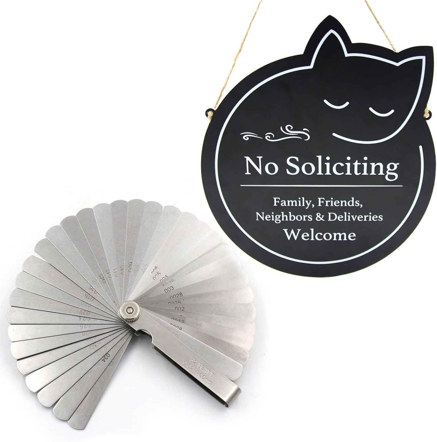 Stainless Steel Feeler Gauge with Funny Metal No Soliciting Sign for House Bundle