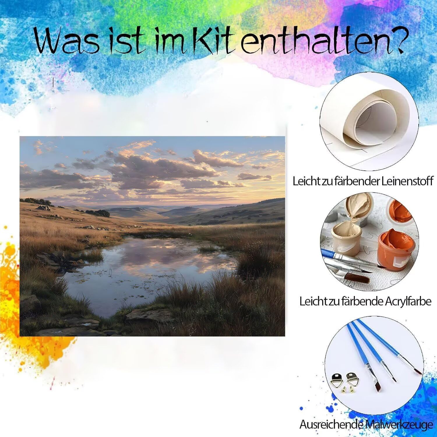 Malen Nach Zahlen Erwachsene, DIY Ölgemälde Kit Wiese See 60x80cm 0-F-22 | Paint by Numbers Mit 3 - Pinseln und Acrylfarbe Knitterfreie Leinwand Kit, als Geschenk für die Wohnraumdekoration