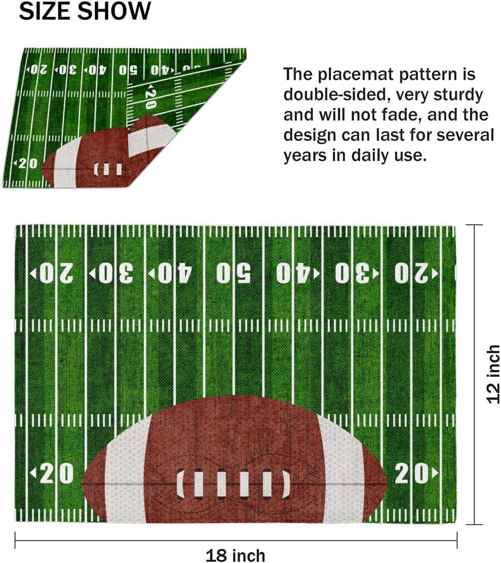 Placemats Set of 6 - Vintage American Football Field Place Mats for Dining Table - Heat Resistant Table Mats Washable Placemat Kitchen Home Party Indoor Outdoor Decor, 12 x 18 Inch, Sport Theme
