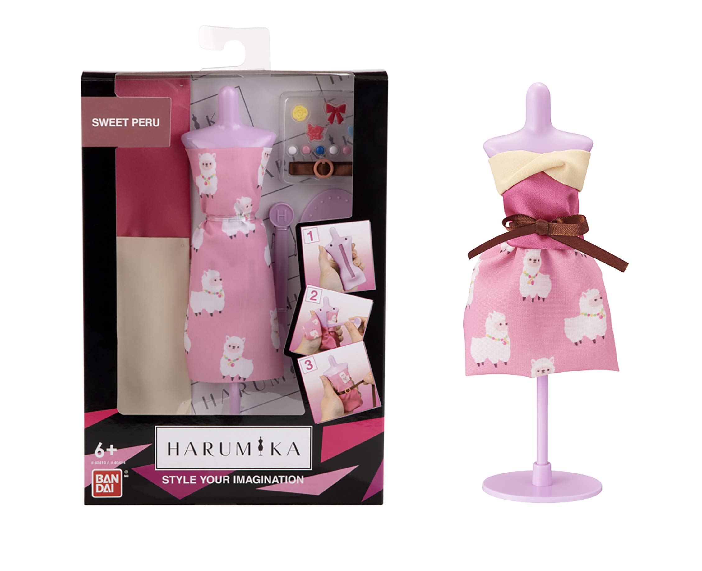BANDAI 40414 Harumika Fashion Design for Kids-Craft Your Own Catwalk Looks with This Creative Kit-Single Torso Set-'Sweet Peru' Style Includes Reusable Mannequin, Fabric and Accessories