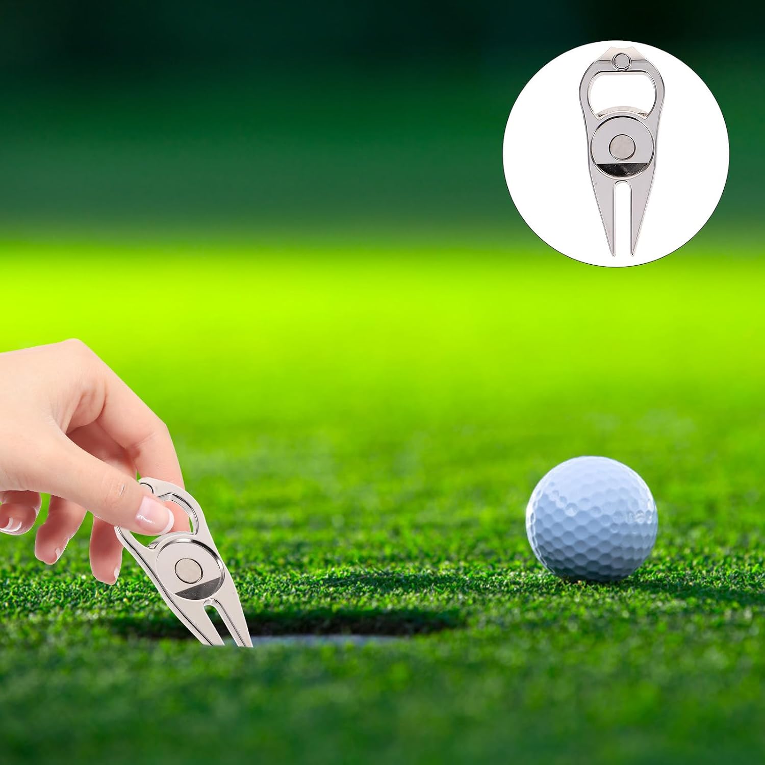 VICASKY Golf Divot Repair Tool Fork Metal Golf Divot Tool with Ball Marker for On-Course Use