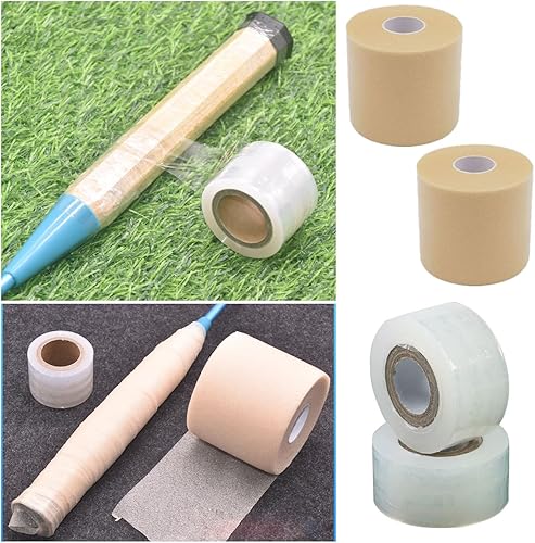 Miniatura 5 de Juego de 2 cintas de agarre para raqueta, raqueta de agarre excesivo, envoltura de espuma suave con cinta protectora de película transparente