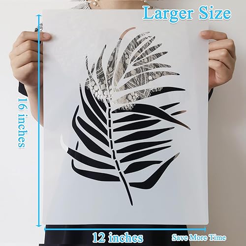 Miniatura 2 de Plantillas grandes de hoja de palma para pintar, paquete de 2, plantillas de hojas de plantas tropicales reutilizables de selva tropical de 12 x 16