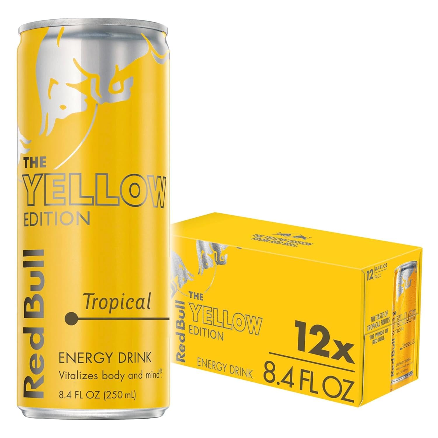 Red Bull Yellow Edition Energy Drink, Tropical, with 80mg Caffeine plus Taurine & B Vitamins, 8.4 Fl Oz, Pack of 12 Cans