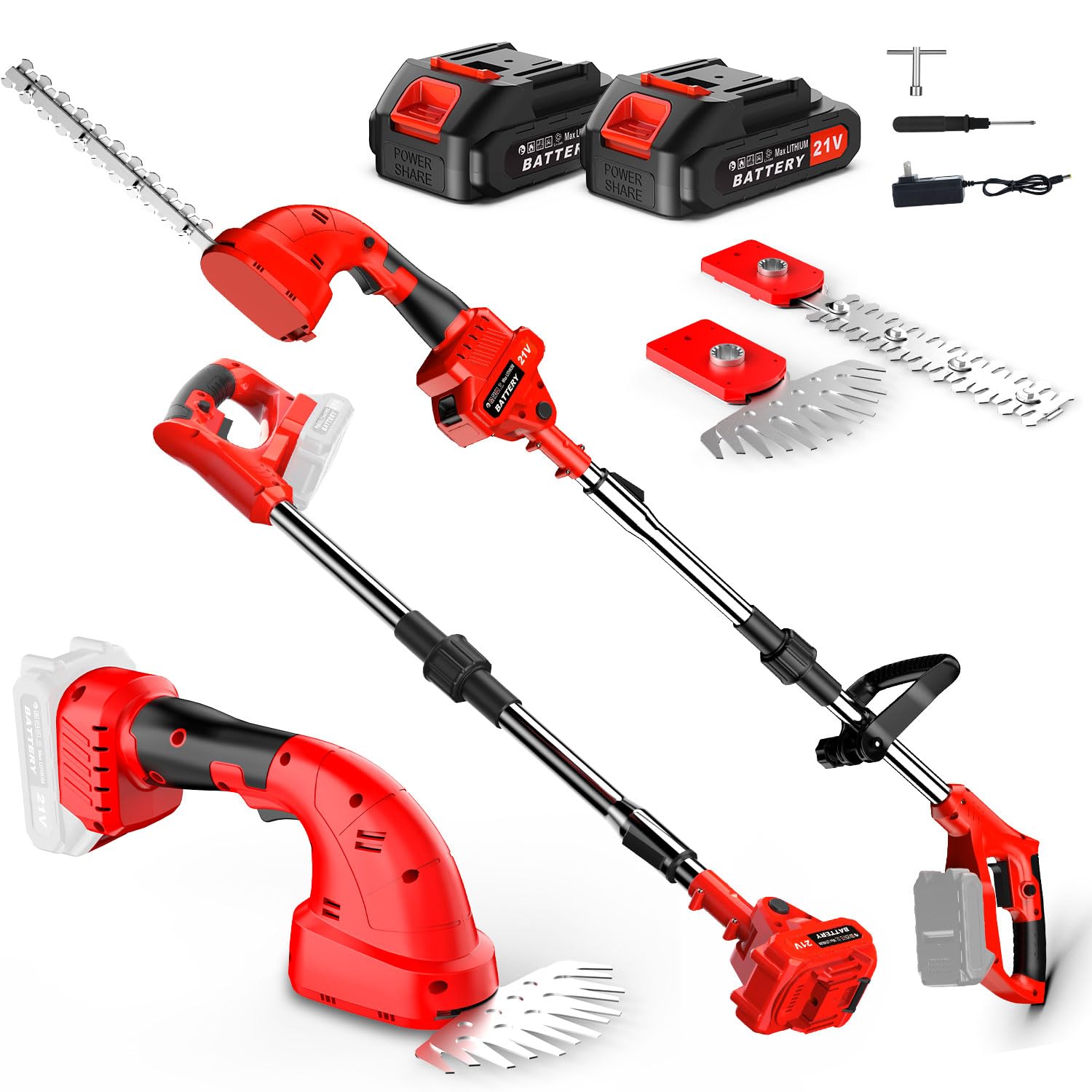Cortasetos Electrico Telescopico, 2 x 2000mAh Cortasetos de Bateria Alcance de y Barra de Extensión de 4m, Cortasetos electrico bateria Corte de Precisión para Setos y Arbustos Altos, Fácil de Usar