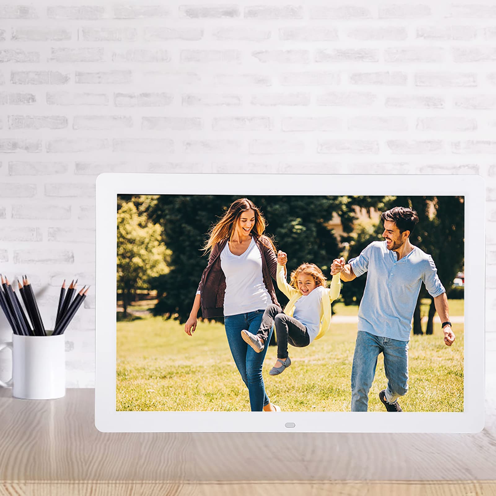 Cadre Photo numérique, 17 Pouces 1440 * 900 HD, Lecteur de Musique et vidéo/réveil/Calendrier Prend en USB et Carte SD de 32 Go (Blanc)