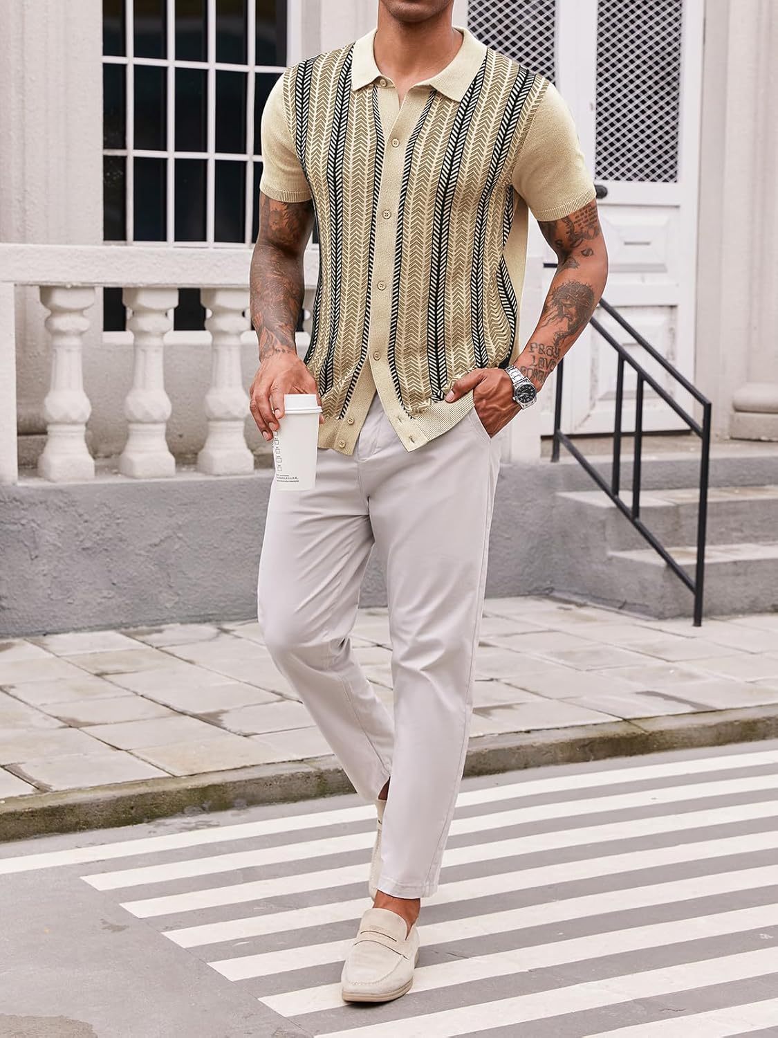 Runcati Mens Knit Polo Shirts Vintage Casual Short Sleeve Shirt Golf Button Down Old Money Sweater - Image 4