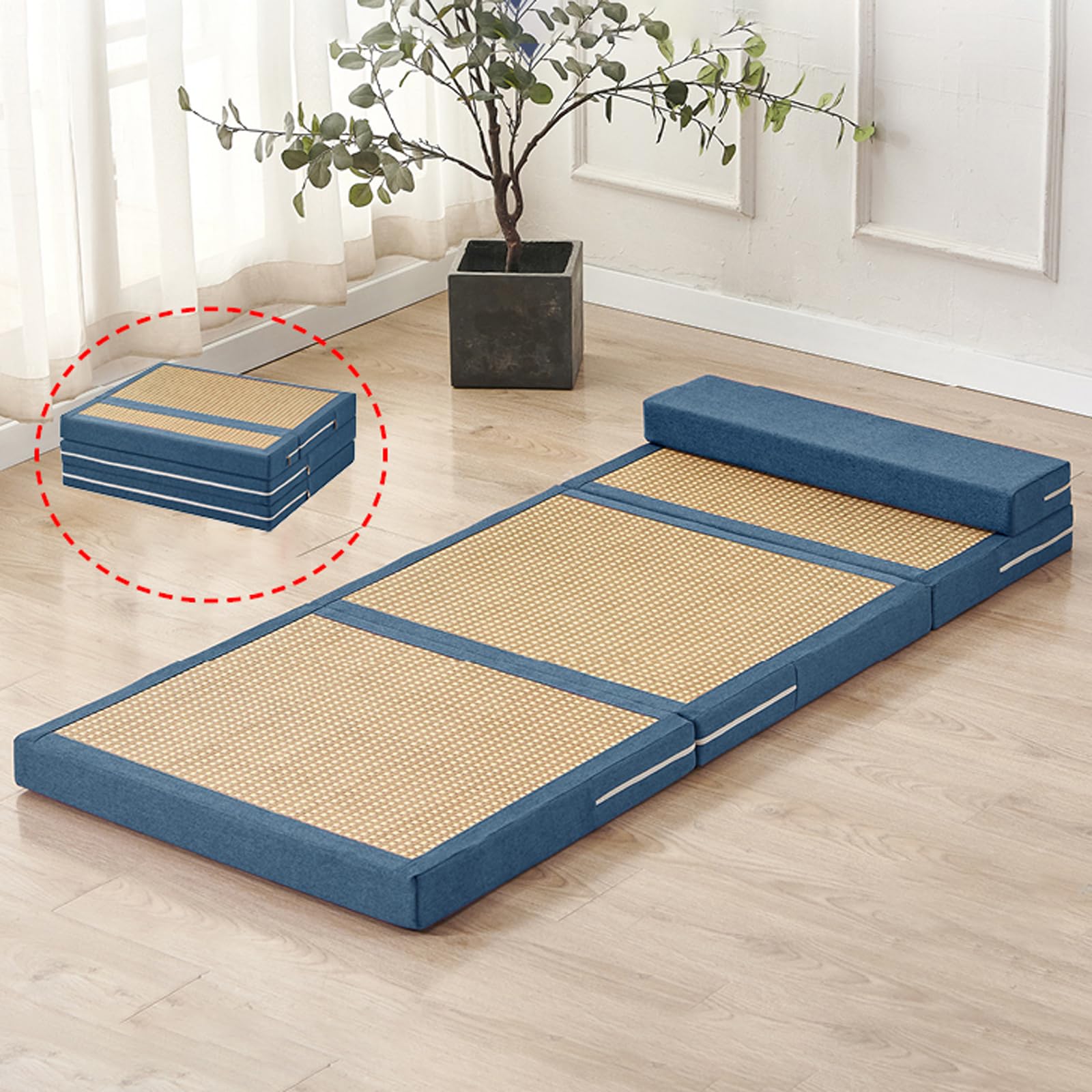 Tatami Japonais,Tatami Japonais Traditionnel,Tapis De Sol en Rotin Japonais Pliable,AntidéRapant Matelas Japonais en Rotin,Portable,pour Salon,MéDitation,Yoga,Tapis De Jeu