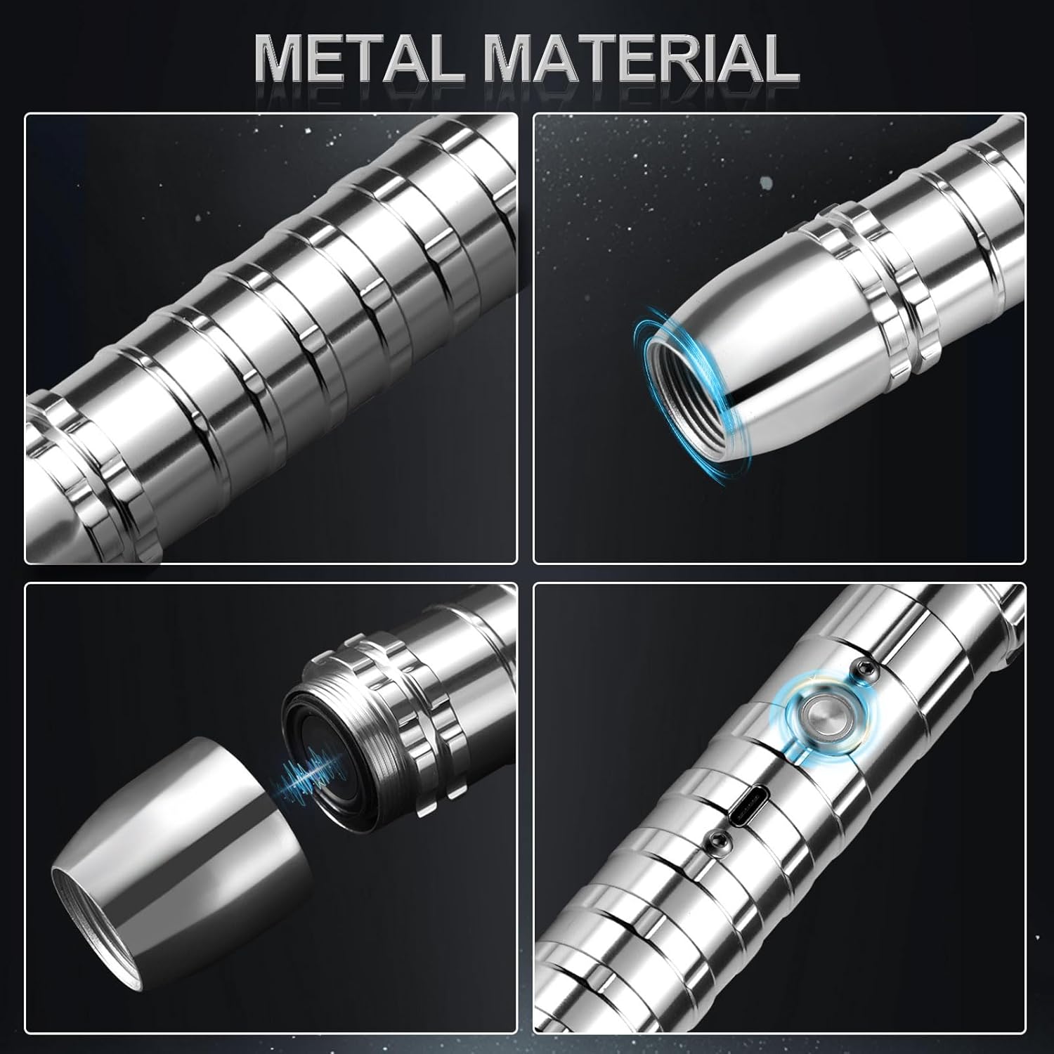 2 Pack FX Dueling Light Saber, RGB 7 Colors Metal Hilt Lightsaber, Smooth Swing USB Rechargeable Light Sword, Gift for Kids Adults, Silver