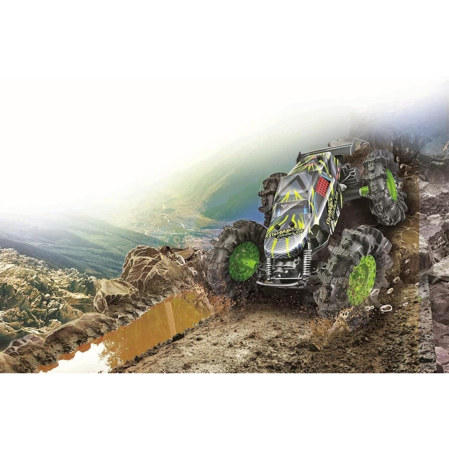 Maisto Tech RC Coche teledirigido 4x4, Swamp Crawler, Ruedas gigantes con tacos, 2.4 GH.z, 6 direcciones, 35 m, Todoterreno, USB, Radiocontrol niño, Control remoto, Coches para niños, +8 años (78013)