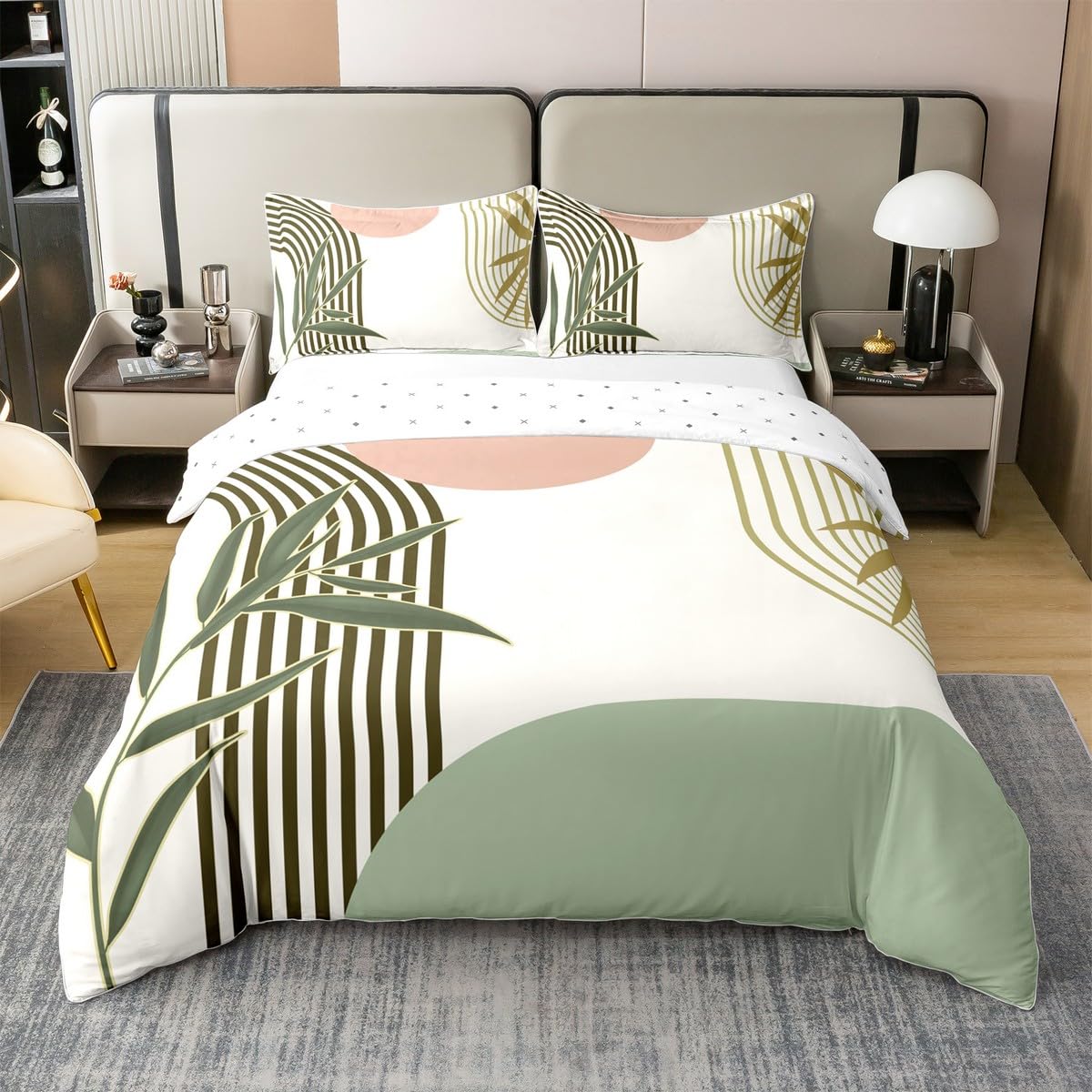 Homewish Zielona czarna złota geometryczna bawełniana poszewka na kołdrę super king dla dzieci nastolatków dorosłych, boho poszewka na kołdrę z połowy wieku, abstrakcyjny nowoczesny zestaw pościeli