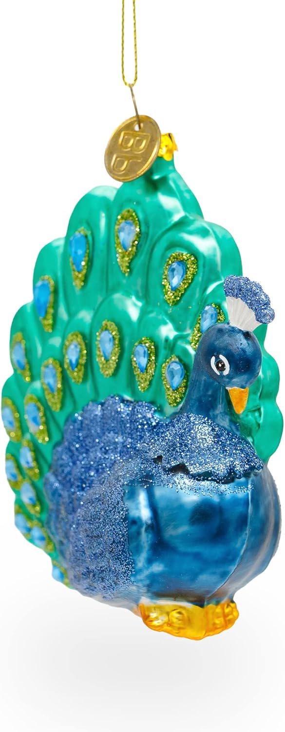 Chic Peacock Blown Glass Christmas Ornament - Image 7