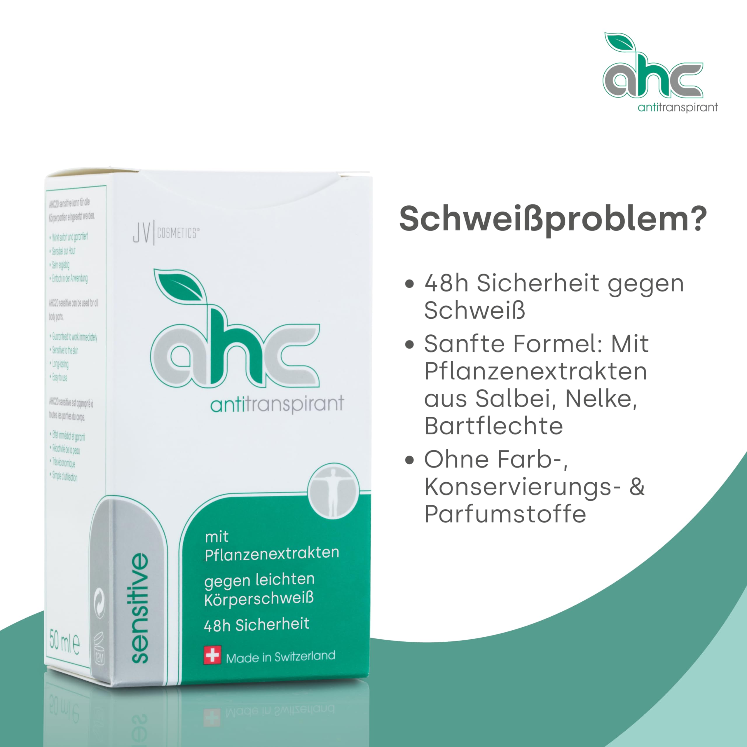 AHC SENSITIVE Antitranspirant Tropfflasche 50ml gegen Schwitzen an Achseln & Körper - Unisex Antiperspirant mit Pflanzenextrakten für empfindliche Haut