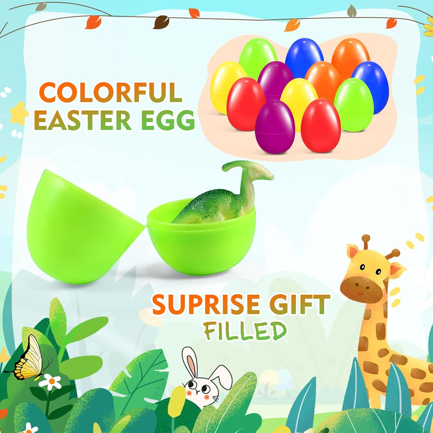 12 PCS Prefilled Easter Eggs with Dinosaur Toys, Filled Easter Basket Stuffers Gifts for 3-8 Year Old Kids Toddlers, Easter Egg Fillers Party Favors Classroom Prize Supplies