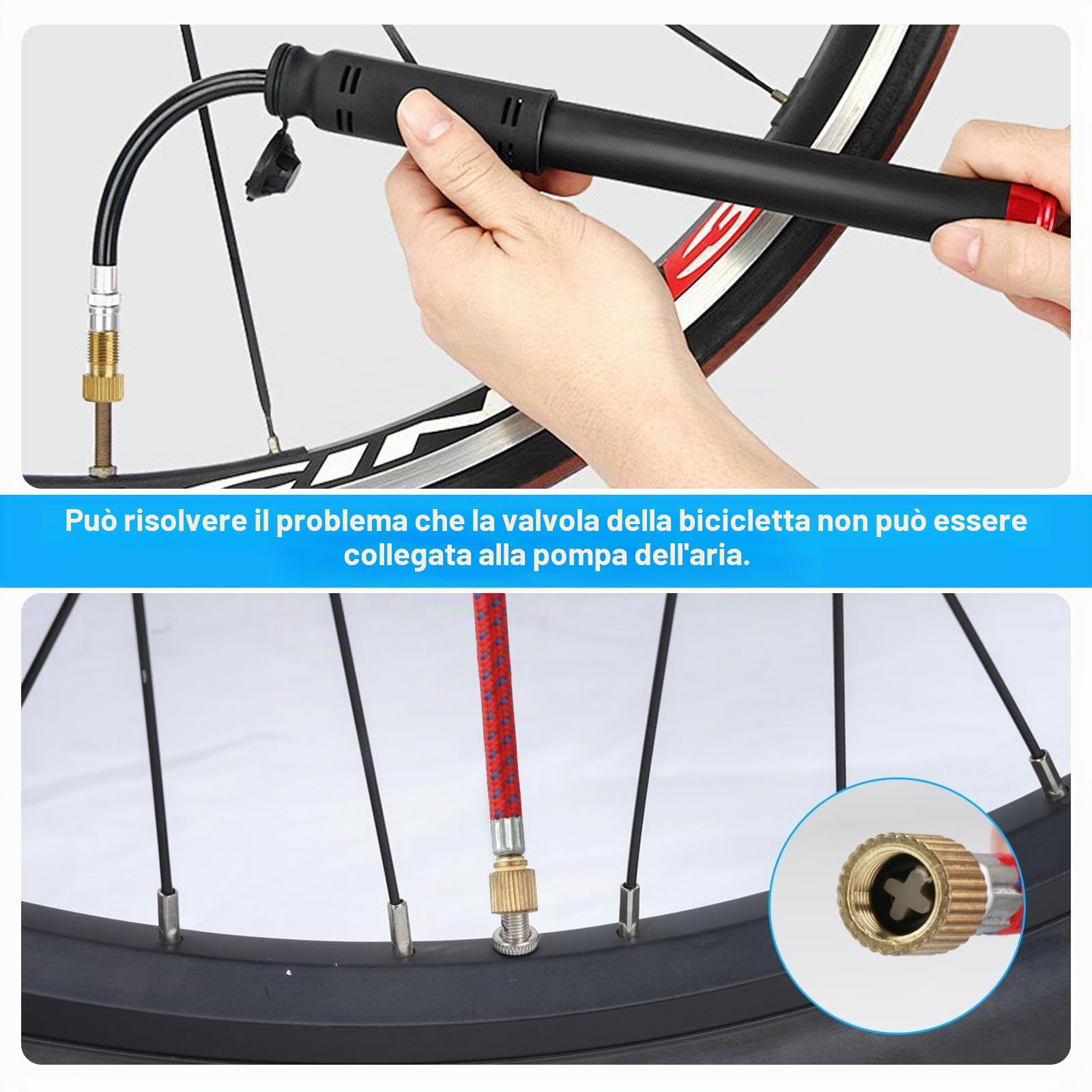 Adattatore Valvola Bicicletta SV DV AV 36 Pezzi Set Gonfiaggio Pompa