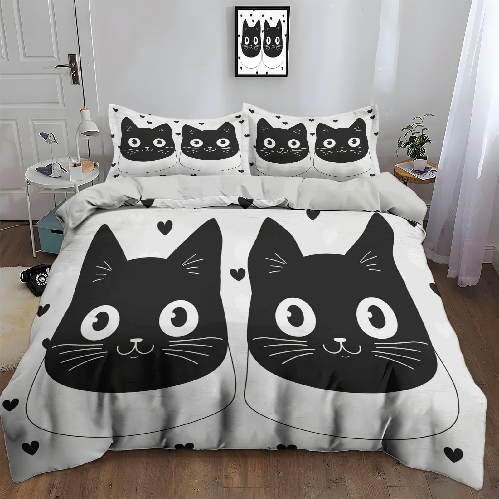 Housse de couette chat 220x240cm anti-plis et facile à enfiler avec sa fermeture éclair fluide