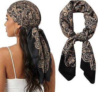 SANNIDHI® Silk Feel Head Scarf for Women Stylish 35x35in Square Satin Neck Hair Scarf for Women Vintage Sleep Hair Wrap fo... Price In India