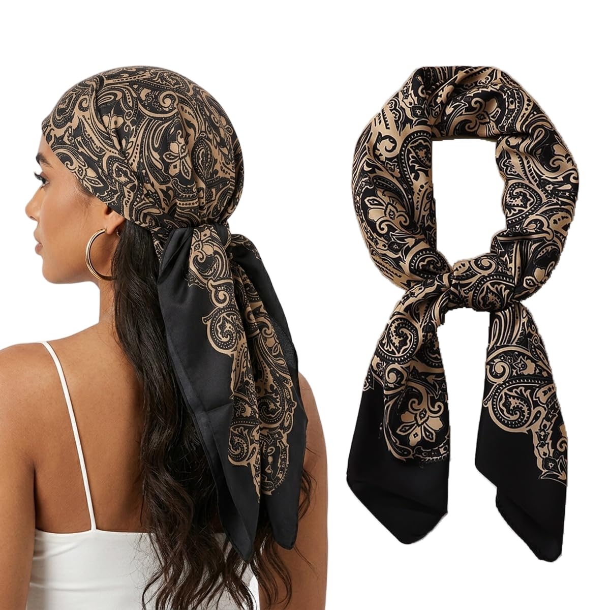 SANNIDHI® Silk Feel Head Scarf for Women Stylish 35x35in Square Satin Neck Hair Scarf for Women Vintage Sleep Hair Wrap fo...