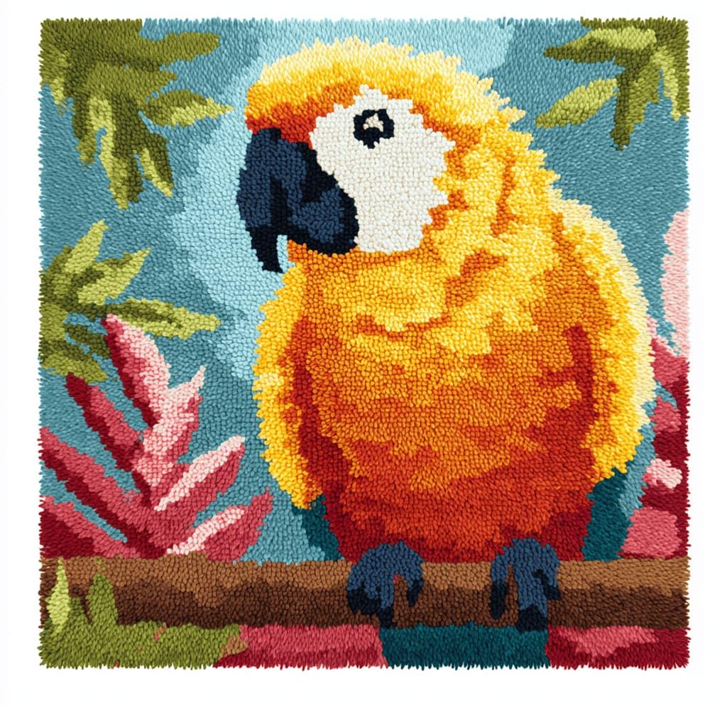Kitquiver Latch Hook DIY Pillow Kit,Parrot Handmade Cushion Cover 43X43Cm