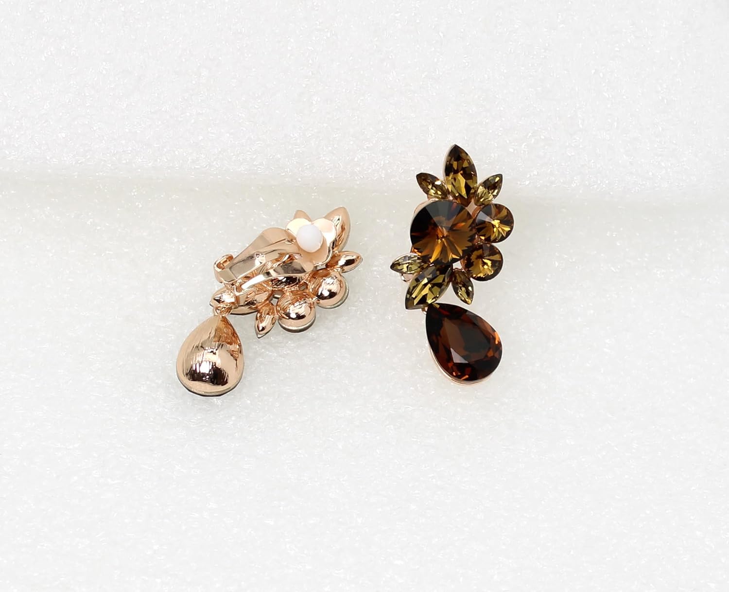 Faship Statement Premium Rhinestone Crystal Dangling Floral Clip On Earrings For Women