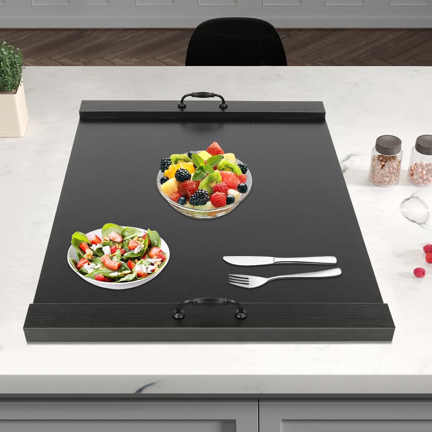 Stove Top Cover – 30" x 22" Wooden Noodle Board with Handles, Extra Counter Space Stove Protector & Decorative Tray for Gas or Electric Ranges, Apartments & RV Kitchens