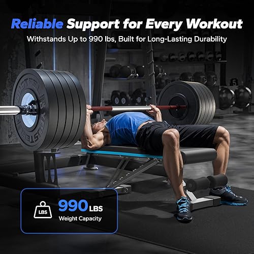 Miniatura 3 de MERACH Banco de pesas, bancos de pesas plegables para gimnasio en casa con 990 libras, banco de pesas ajustable con 72 ángulos de entrenamiento,