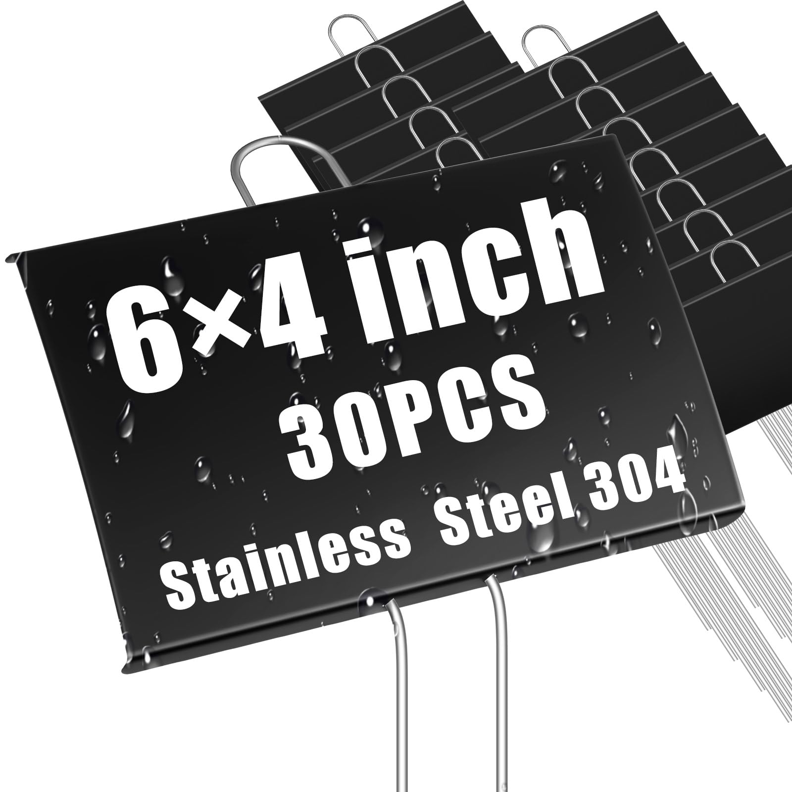 Landhoow 30 marcadores grandes para plantas de jardín de 6 x 4 pulgadas con una estaca de 11 pulgadas, letrero de jardín de acero inoxidable impermeable, placas conmemorativas de metal con estacas