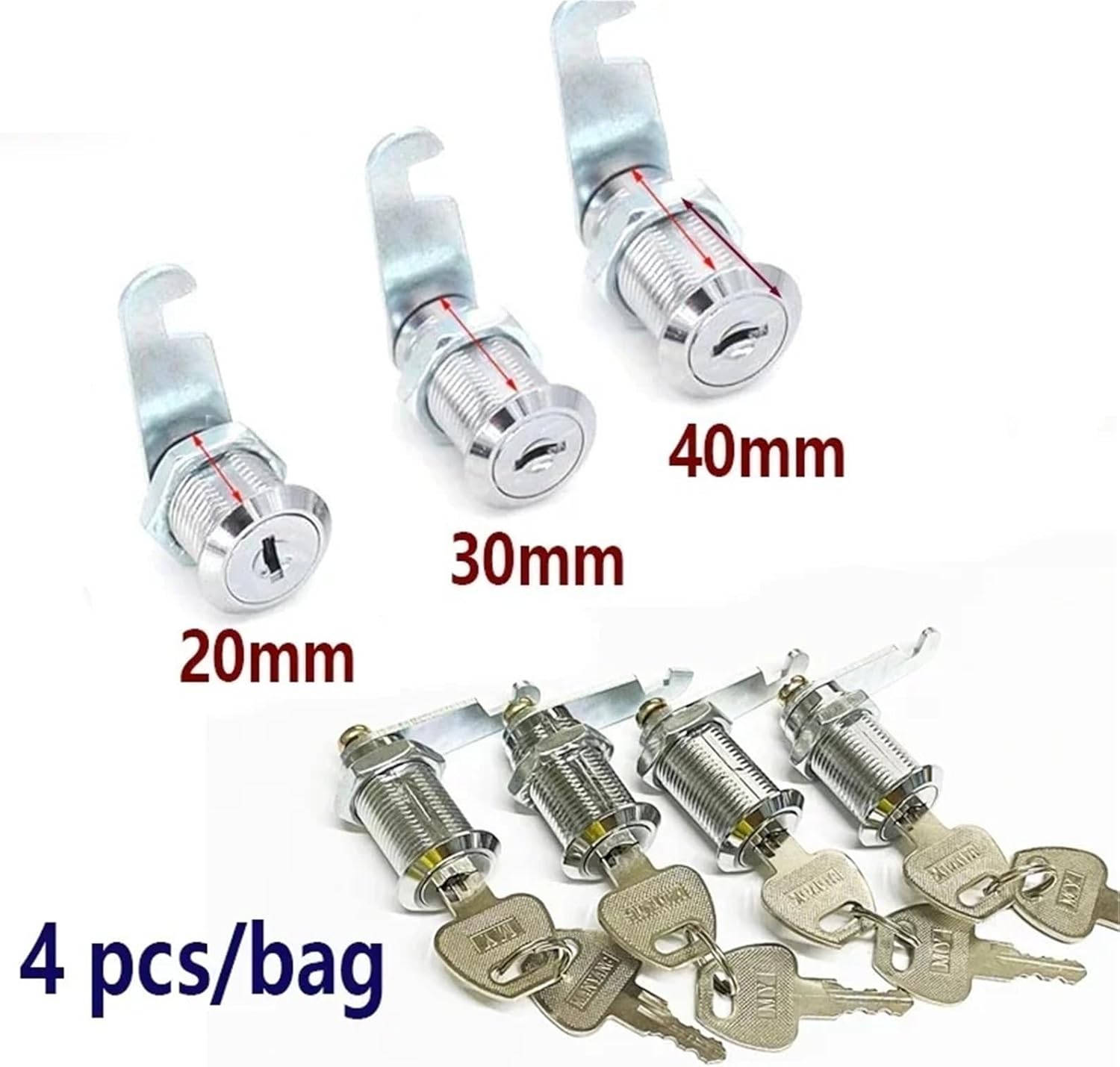 4 Pcs/Bag Drawer Cam Lock with 2 Keys for Door Mailbox Cinet Tool Box DIY Furniture Hardware HJ03 H(Key Same X 20mm)