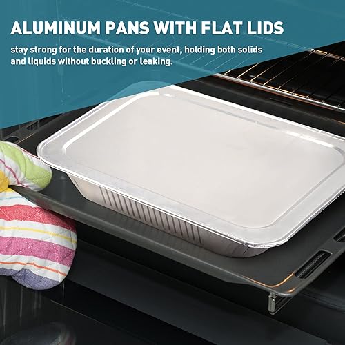 Miniatura 4 de XIAFEI Sartenes de papel de aluminio de 9 x 13 con tapas (paquete de 10), sartenes desechables de papel de aluminio profundo de tamaño medio,