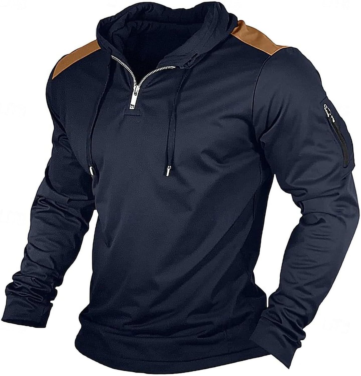Mens Zip Up Hoodie Fall Fashion Big and Tall Sweatshirts Quarter Zip Casual Drawstring Lightweight Pullover Hoodies