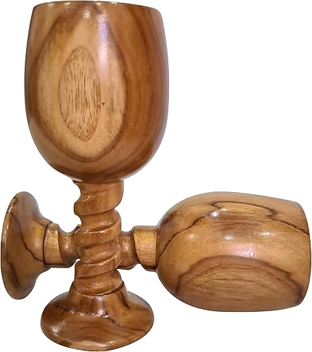 Juego de 2 copas de vino de madera hechas a mano, cáliz rústico natural, vasos de madera ecológicos para comunión, tostadas, fiestas y decoración de