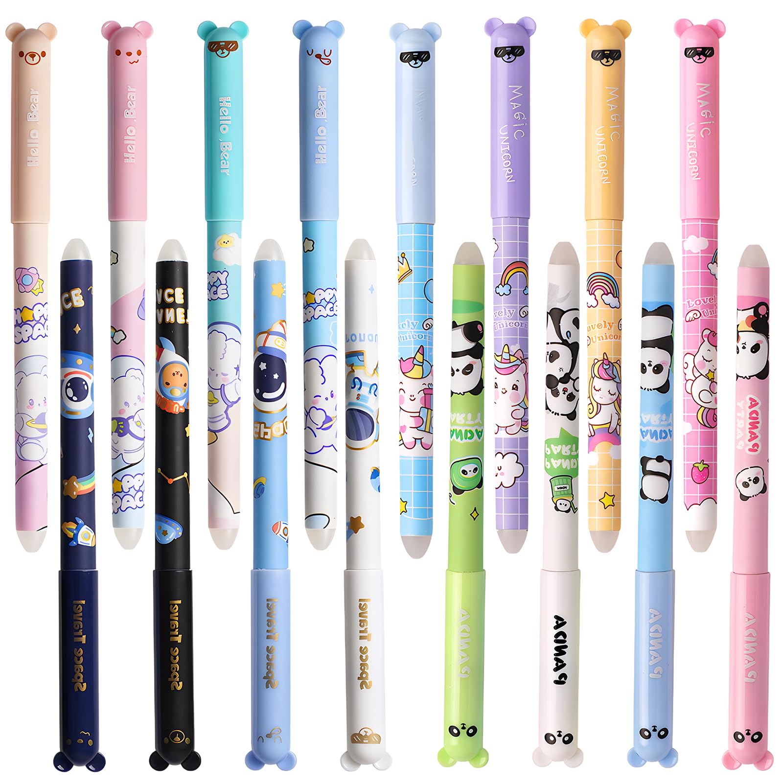 Penne Cancellabili Kawaii a Forma di Cartone Animato, Penna Gel Cancellabile con Gomma, Materiale Scolastico, 4 Stili