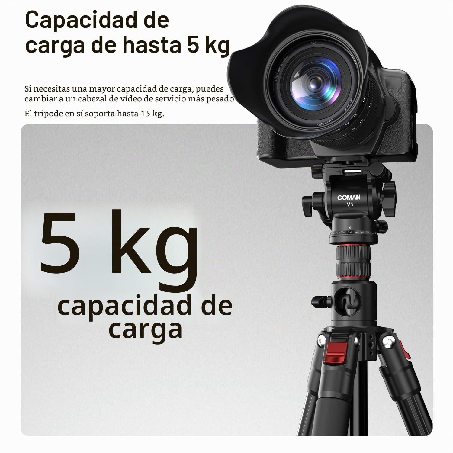 COMAN Trípode para Cámara Horizontal 181cm con Cabezal Hidráulico, Placa de Liberación Rápida y Monópode Desmontable, Adecuado para Cámaras SLR, Videocámaras Portátiles y Visores (KX3939MINI-V1)